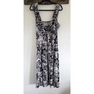 Tribal Black White Tropical Print Midi  Dress XL  Flowy Pullover Comfortable